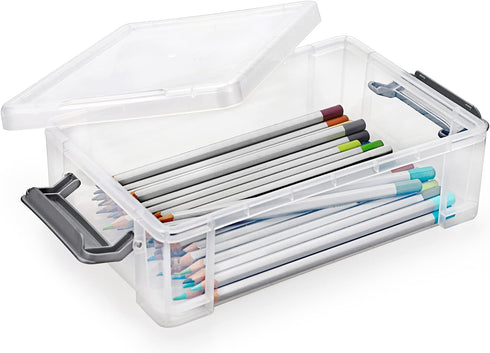 BTSKY 4 Pack Extra Large Capacity Plastic Pencil Box Stackable Translucent Clear Office Supplies Storage Organizer for Gel Pens Erasers Tape Pens ...