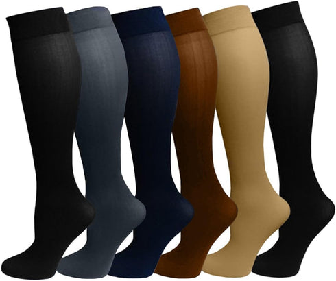 Differenttouch 6 Pairs Women's Opaque Spandex Trouser Knee High Socks Queen Size 10-13...