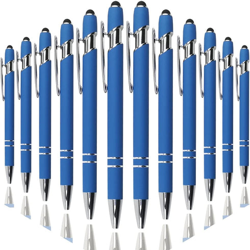 Ballpoint Pen with Stylus Tip, Soft Touch Click Metal Pen, 1.0mm Medium Point, Black Ink, 12 Count(Blue)...