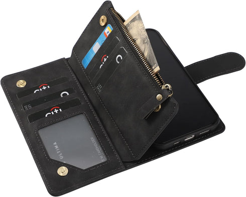 RANYOK Wallet Case Compatible with iPhone 12/12 Pro (6.1 inch), Premium PU Leather Zipper Flip Folio Wallet RFID Blocking with Wrist Strap Built-i...