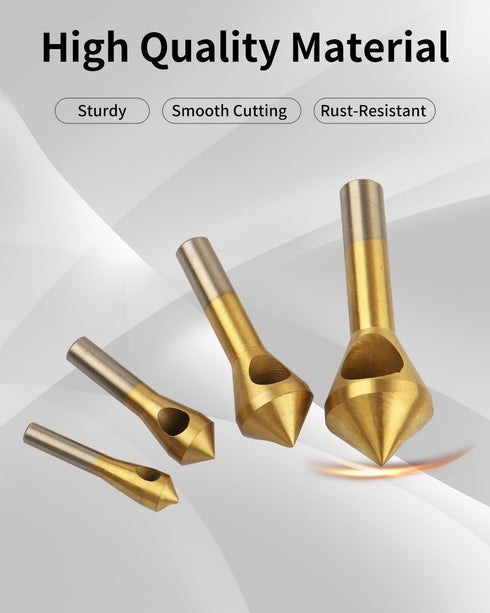 Countersink Drill Bit Set, 4 Pcs Titanium Coated Counter Sink Drill Bit Set Deburring External Chamfer Tool, for Wood, Metal, Plastic, PVC...