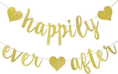Happily Ever After Banner Gold Glitter, Bachelorette Party Decorations, Happily Ever After Decorations, Bridal Shower Banner, Wedding Engagement D...