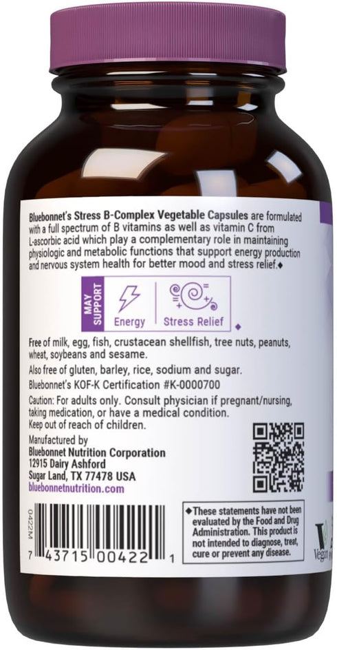 Bluebonnet Nutrition Stress B Complex Vegetable Capsules, 50 Count...