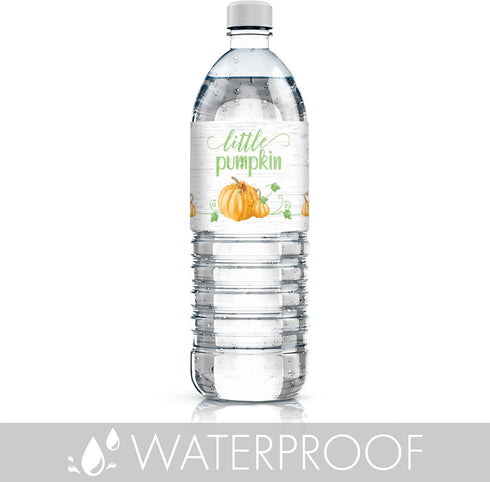 Orange Little Pumpkin Baby Shower Water Bottle Labels, Fall Pumpkin Gender Reveal, Waterproof Wrappers - 24 Count...