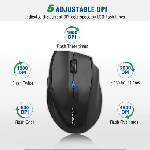 E-YOOSO Wireless Mouse, Computer Mouse 18 Months Battery Life Cordless Mouse, 5-Level 4800 DPI, 6 Button Ergo Wireless Mice, 2.4G Portable USB Wir...