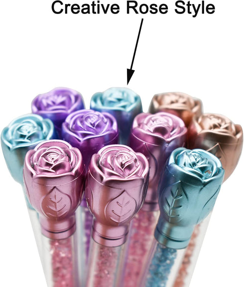 Maydahui 24PCS Rose Ballpoint Pen Retractable Flower Pens Crystal Quicksand Gem Pen Black Ink for School Home Party...
