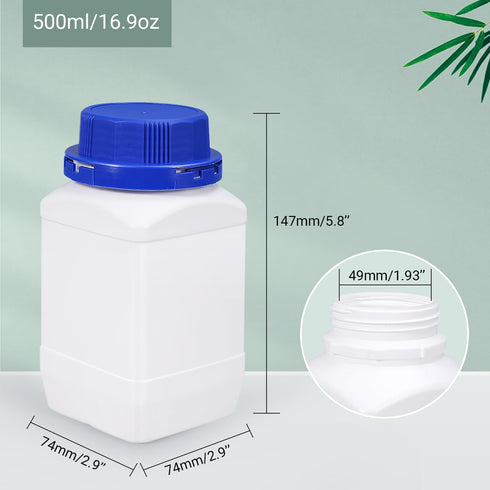 Plastic Lab Bottle Chemical Reagent Bottles 550ml/18oz Wide Mouth Plastic Containers Liquid/Solid Square Sample Storage Sealing Containers with An...