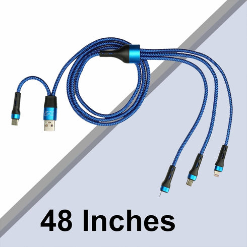 48" Nylon Braided Multi Fast Charge Cable with USB and USB C Input and 3 in 1 Charging Options Type C/Lightning/Micro USB for Most Phones, Cameras...
