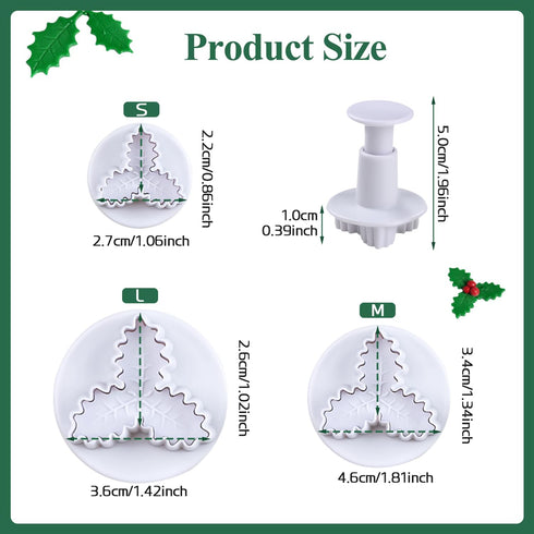 KALAIEN 3pcs Holly Leaf Plunger Cutter Fondant Baking Tools Cake Cookie Sugarcraft Decorating Mould...