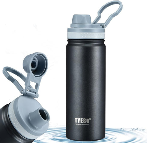 Insulated Water Bottle,Stainless Steel Vacuum Insulated Water Bottle, Double-Wall Sport Bottle with Leak Proof Spout and Handle Lid,Black,18oz...