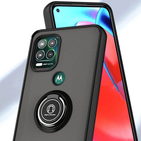 TJS Compatible with Motorola Moto G Stylus 5G 2021 Case, with Tempered Glass Screen Protector, Metal Ring Magnetic Support Kickstand Heavy Duty Dr...
