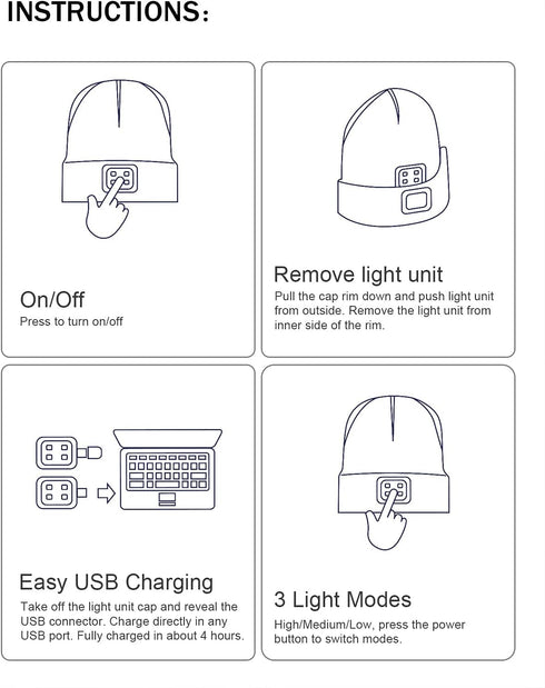 LED Beanie with Light,Unisex USB Rechargeable Hands Free 4 LED Headlamp Cap Winter Knitted Night Lighted Hat Flashlight Women Men Gifts for Dad Hi...