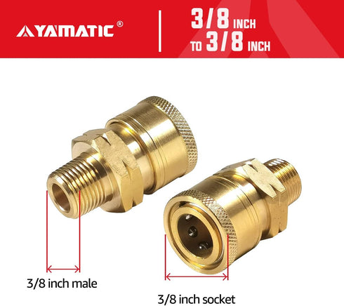 YAMATIC Pressure Washer Adapter Couplers, 3/8'' Quick Connect Socket to 3/8'' Male NPT Fitting, Quick Connector for 3/8'' Pressure Washer Hose and...