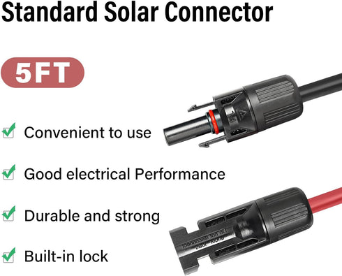 10 AWG Solar Extension Cable 5FT Black + 5FT Red, Ultra Solar Panel Wire Male to Female Tinned Copper Wire for Solar Panel, Automotive, RV, Boat, ...