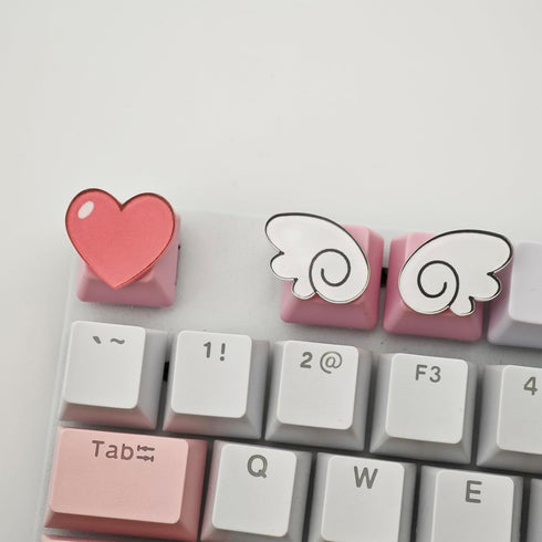 Personalized Cute Pink Keycaps,Love Heart and Wings Keycaps,Compatible with Cherry MX Switches Mechanical Keyboard (3 Keys OEM R4 Profile)...