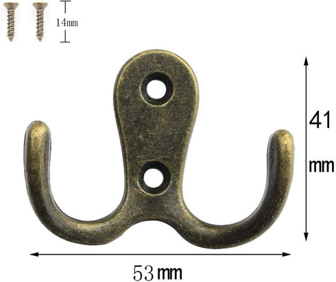 6 Pcs Double Prong Robe Hooks, Dual Coat Hooks Wall Mounted Hanging Clothes for Bathroom Bedroom Door Wall Retro Metal Cloth Hanger Double Coat Ho...
