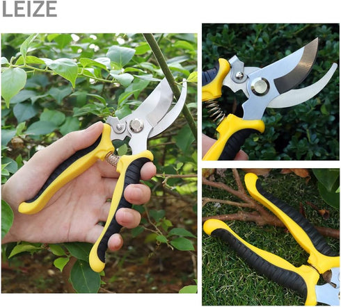 Leize Garden Pruning Shears, Premium Multi-Function Antiskid Stainless Steel Floral Shears, Thickened Pruner for Flowers, Branches and Leaves (Red...