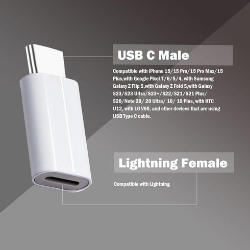 for Lightning Female to USB C Male Adapter, for Lighting to USB C Adapter Charging for iPhone 15/15 Pro/15 Pro Max/15 Plus,iPad Air, Samsung, Supp...