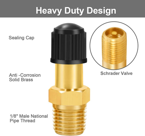 GODESON 1/8" NPT Tank Valve, Anti-Corrosion Brass Schrader Valve with 1/8" Male NPT and Caps, Air valve Using with Air Compressor Tanks (Pack of 2...