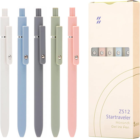 5PCS Retractable Gel Pens Set, Quick Dry Black Ink Fine Point Roller Ball Gel Ink Pen for Smooth Writing (Morandi Color)...
