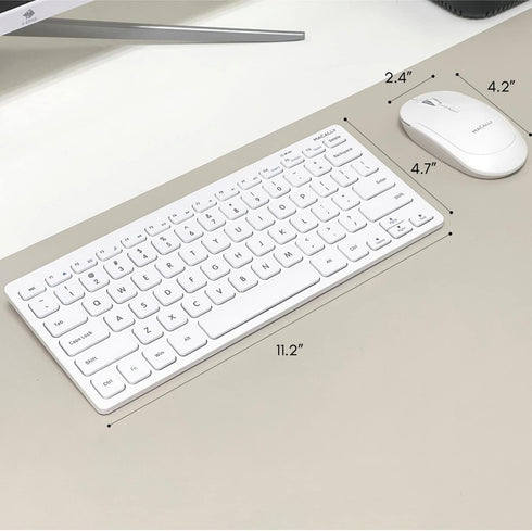 Macally Small Wireless Keyboard and Mouse Combo - Essential Work Duo - 2.4G White Keyboard and Mouse Wireless - 78 Key Quiet Cordless Mouse and Ke...