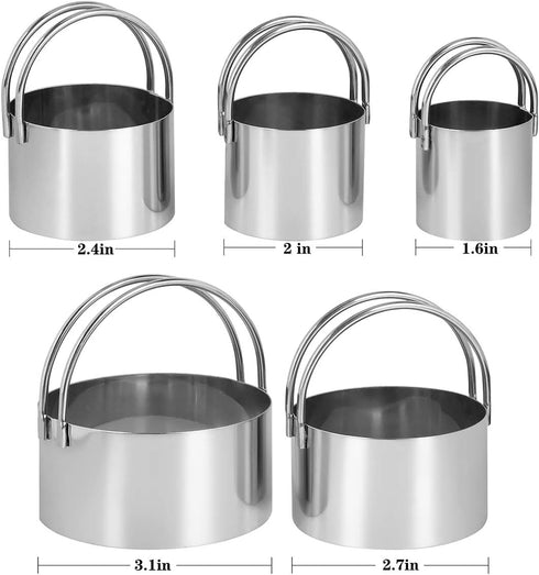 Biscuit Cutter Set,5-Piece Stainless Steel Round Cookie Cutter Set with Handle-Smooth,Multi-purpose Baking Tools...