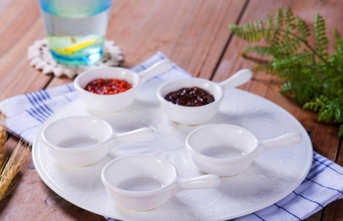 5 Packs Sauce Dish with Handle Grip,Side Dishes 1 Oz White Porcelain Dipping Bowls Appetizer Spoons Ketchup BBQ Sauce Sushi Soy Sauce-Stackable Ra...