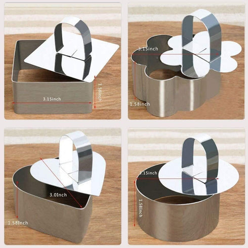 Stainless Steel 3D Cake Molds with Pusher Lifter Cooking Rings Set of 4,Baking Dish Bakeware Tools Cupcake Mold Mousse Ring Cheese Tools Salad Cak...