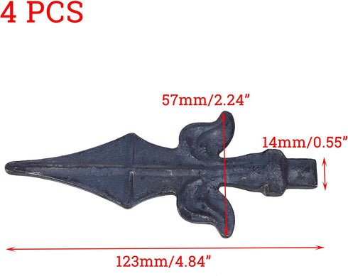 4 PCS Iron Picket Fence Triad Spear 2.24"×0.55"×4.84" Dollhouse Wrought Iron Fence Applied to Home Garden Fence Top...