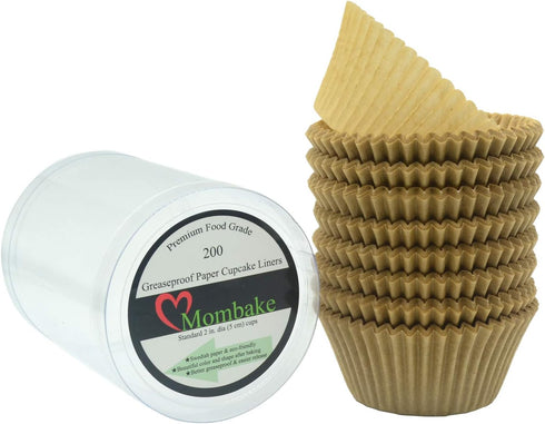 Premium Natural Greaseproof Cupcake Liners Muffin Paper Baking Cups Standard Size, 200-Count...
