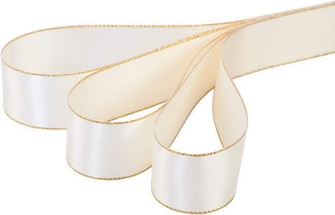 ITIsparkle 1" Inch Double Faced Satin Ribbon 25 Yards with Gold Edges, 1" X 25Yd - Ivory...