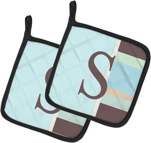 Caroline's Treasures CJ1003-SPTHD Letter S Initial Monogram - Blue Stripes Pair of Pot Holders Kitchen Heat Resistant Pot Holders Sets Oven Hot Pa...