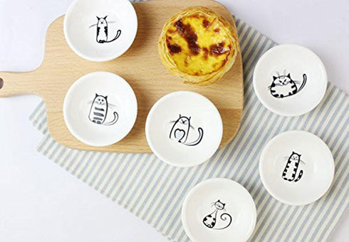 BigNoseDeer Super Cute Cat Ceramic Sauce Dish,Mini Side Seasoning Dish,Condiment Dishes,Sushi Soy Dipping Bowl,Snack Serving Dishes,Meow Porcelain...