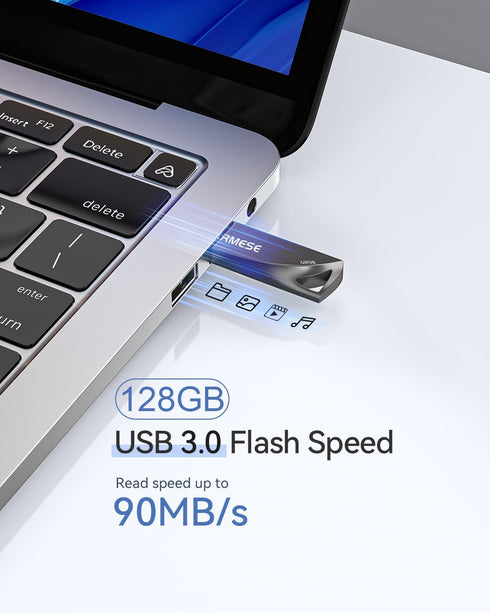 128GB USB 3.0 Flash Drive, Waterproof Metal USB Memory Stick, Slim Thumb Drive Portable Pen Drive with Keychain Hole Stylish Jump Drive for PC Com...