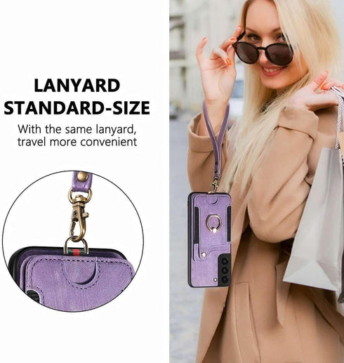 S22 Case,Card Holder Wallet for Samsung Galaxy S22 Case,Ring Holder Stand,RFID-Blocking,Wrist Strap,Camera Protector,Leather Protective Magnetic F...