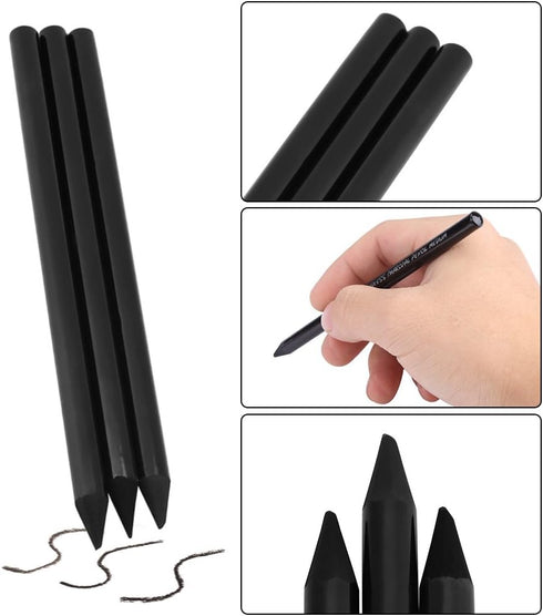 Walfront Woodless Charcoal Pencils, 3 Count Full Charcoal Woodless Artist Pencil for Drawing Sketching Painting Stationery Black(3 Count)...