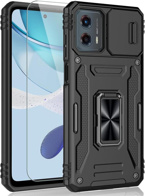 for Moto G 5G 2023 Case, Shockproof Phone Case & Sliding Camera Cover & Ring Holder Kickstand with Screen Protector for Motorola Moto G 5G 2023 (6...