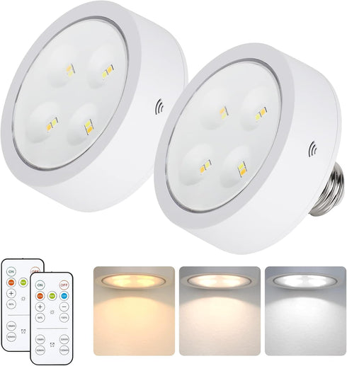Battery Operated Light Bulb for Lamps, Screw in LED Puck Lights with Remote, Replacement AA Battery Powered Wireless Dimmable Timer Light Bulb wit...