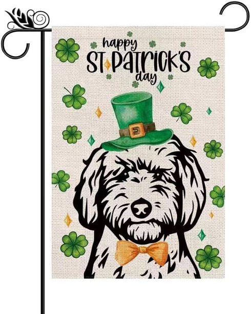 St Patricks Day Garden Flag Golden Doodle Dog Shamrocks Clovers Vertical Double Sided Holiday Outdoor Yard Decor 12.5 x 18 Inch...