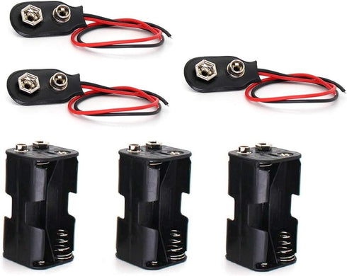 OLIREXD Two Layers 4 X 1.5V (6V) AA Battery Holder Case with 9V I Type Standard Snap Clip Connector Plastic Housing Batteries Cover Leads Wire (3 ...