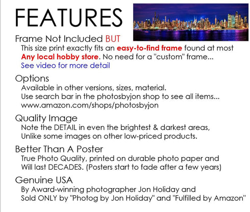 New York City 2022 Manhattan Midtown Skyline PHOTO PRINT UNFRAMED NIGHT COLOR NYC 11.75 inches x 36 inches Photographic Panorama Print Photo Pictu...