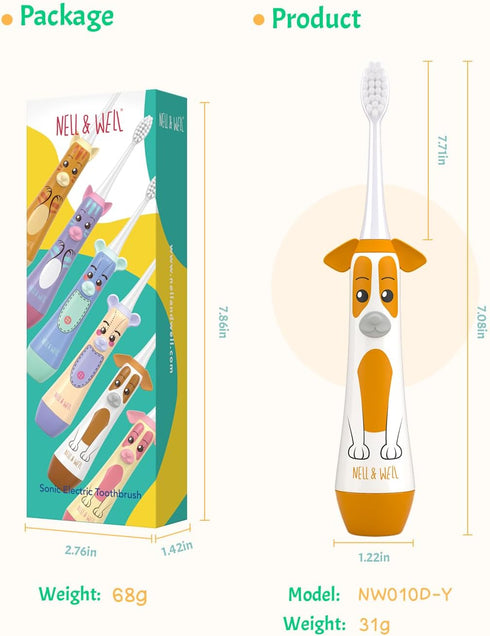 NELL&WELL Kids Electric Toothbrush with 2mins Brushing Timer, Battery Powered Toothbrushes with 3 Soft Bristles Heads for Children Boys and Girls ...