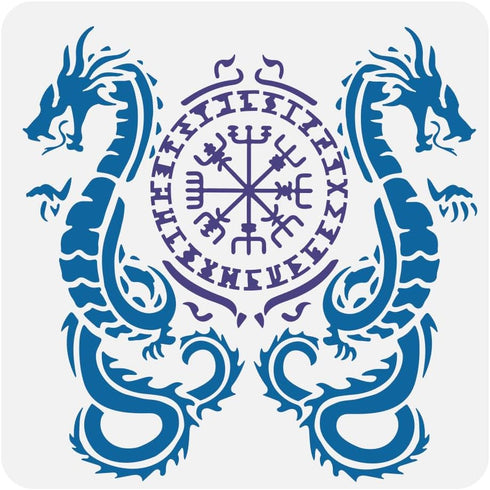 FINGERINSPIRE Viking Dragon Painting Large Stencil 11.8x11.8" Viking Compass Drawing Template Reusable Double Dragon Compass Pattern Viking Themes...