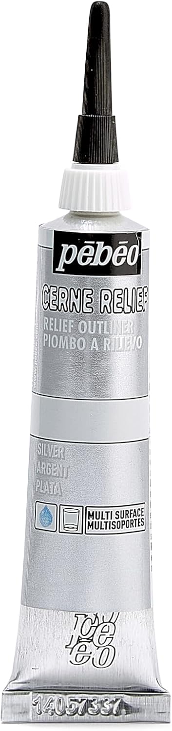 Pebeo Vitrail, Cerne Relief Dimensional Paint, 20 ml Tube with Nozzle - Silver, 0.68 Fl Oz (Pack of 1)...