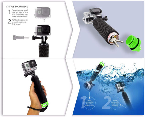 Waterproof Floating Hand Grip Compatible with GoPro Hero 12 11 10 9 8 7 6 5 4 3+ 2 1 Session Black Silver Camera Handler & Handle Mount Accessorie...