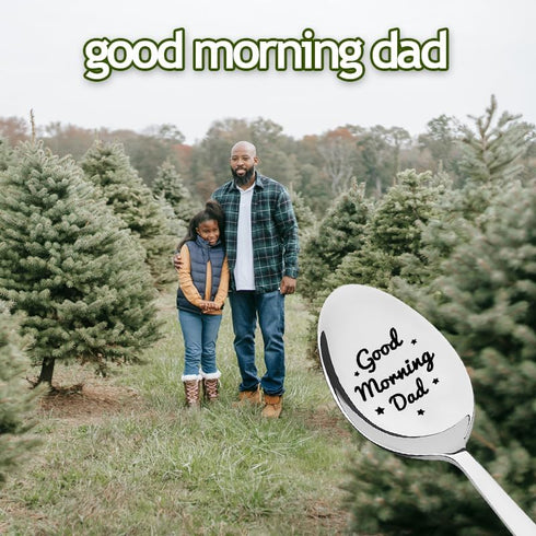 Good Morning Dad Spoon Gifts for Father Birthday Gift for Daddy Fathers Father's Day Gifts for Dad Novelty Engraved Spoon for Tea Coffee Ice Cream...