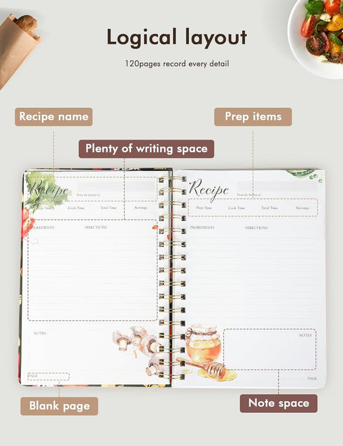 Recipe Book Waterproof Hardcover to Write in Your Recipes,Simplified Family Recipe Notebook for the Chef at Home, Recipe Journal Hold 120 Recipes?...