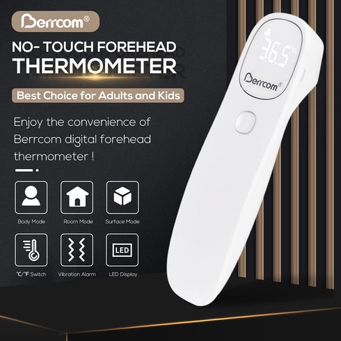 Berrcom Non Contact Infrared Thermometer Digital Forehead Thermometer for Adults and Kids Temperature Thermometer 3 in 1 with Fever Alert Touchles...