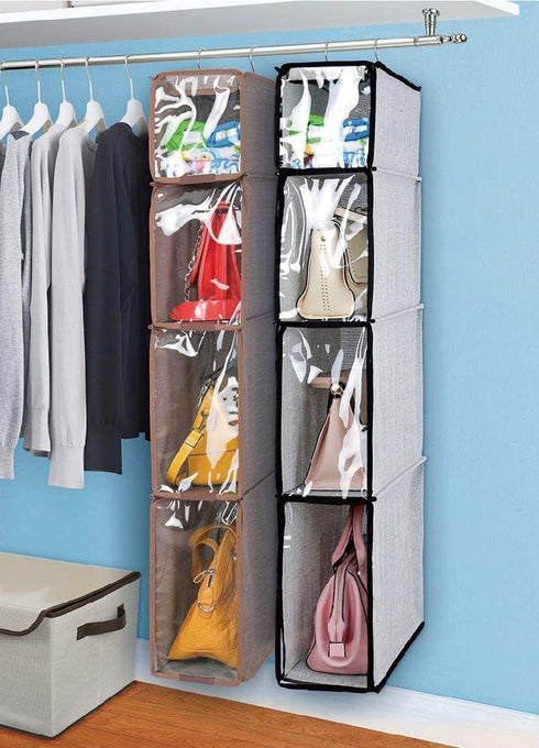 WOWCASE Hanging Handbag Organizer Breathable Cotton Linen Fabric Closet Purse Storage Bag with Clear Dust Proof Cover (Light Grey)...