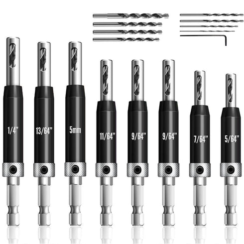 17Pcs Black Self Centering Drill Bit Set 1/4" Hex Shank VIX Bit, 5/64-1/4” Quick Change Hinge Center Drill Bits with 1 Hex Key & 8 Drill Bits for ...